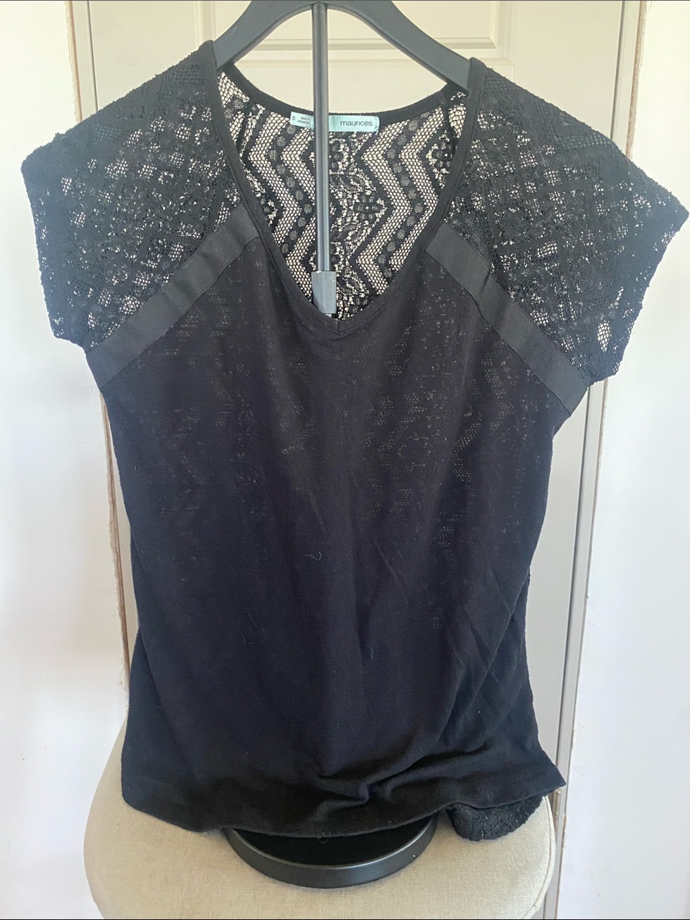 Lace back short Sleeve Women's Top - Black - Maurices